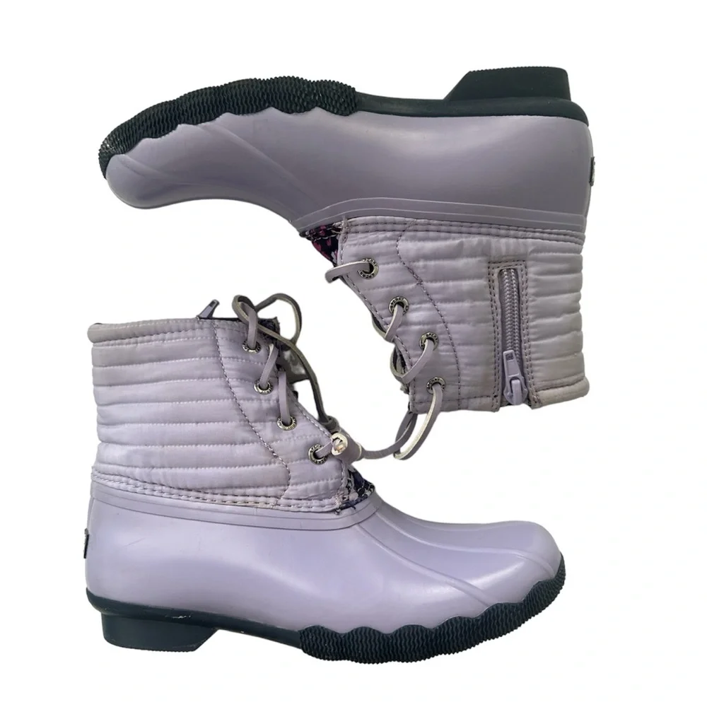 Sperry waterproof boots Girls Purple And Floral Duckboot, Size 2M youth
